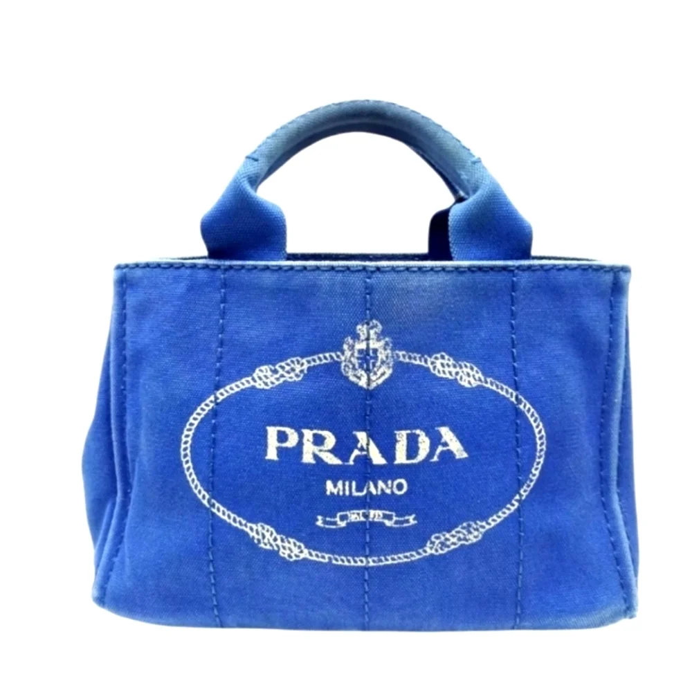 Prada Milano Blue Canvas Tote Bag - Picture 2 of 12